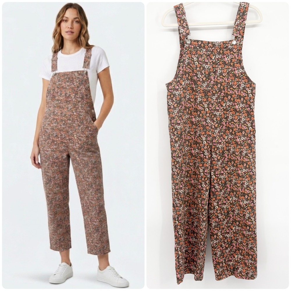 Zara Womens Bloggers Fave Floral Ditsy Print Cottagecore Denim Overalls Size S